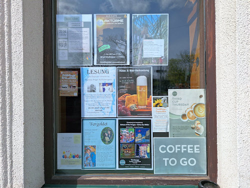 Window full of flyers