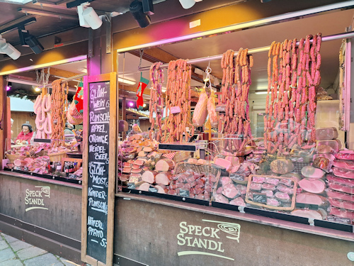 A sausage and meat market stand