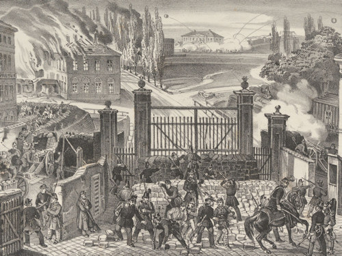 Battle scene in Vienna from 1848