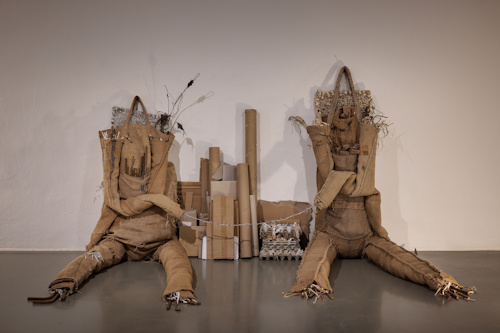 View of two sculptures by Birke Gorm