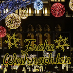 Merry Christmas in German spelled out in lights