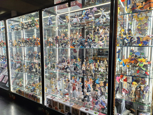 Figurines in a cabinet display