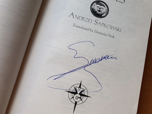 Sapkowski signature in a Witcher book