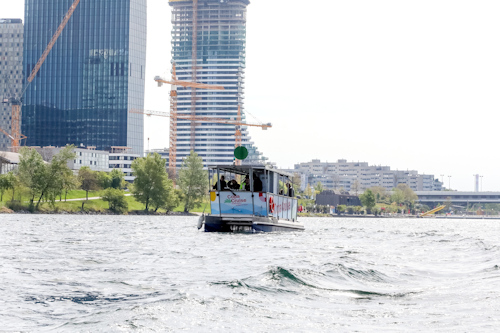 Small ferry on the Danube river