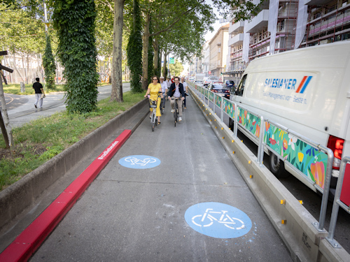 Cyclists on a protected bike path