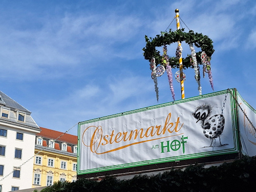 Easter market sign and decorated pole