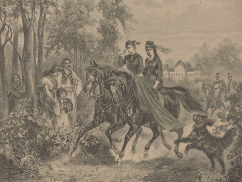Drawing of two 19th-century horseriders