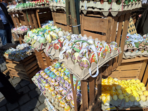 Decorated Easter eggs at a market