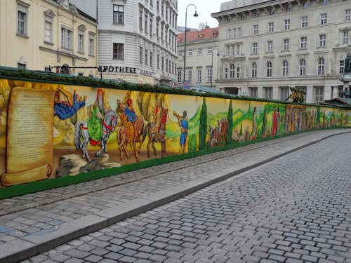 Nativity scene along a wall