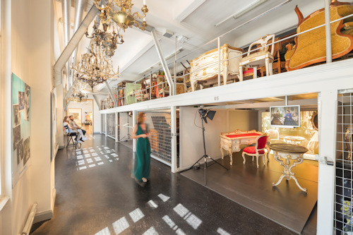 Stacked furniture in an open depot