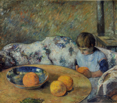 Still life of fruit and child