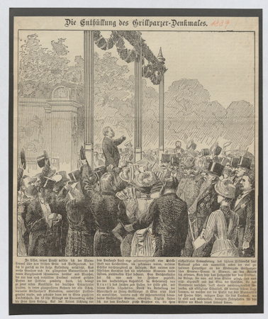 Newspaper cutting from 1889 reporting on the unveiling of a monument)
