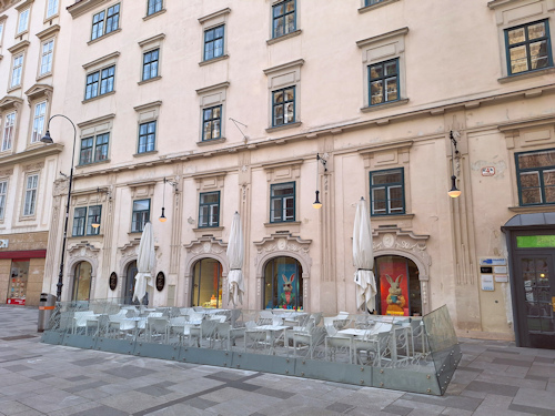 Tea shop in a historical setting with an outdoor serving area
