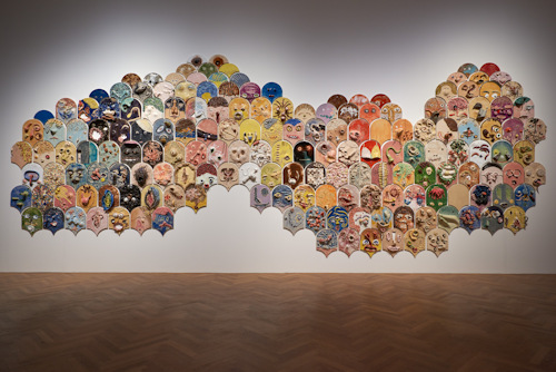 Collage of ceramic faces