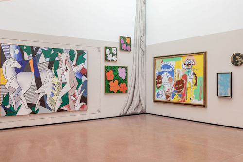 View of an exhibition featuring a Roy Lichtenstein work