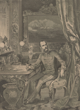 1879 engraving of Emperor Franz Joseph in his study
