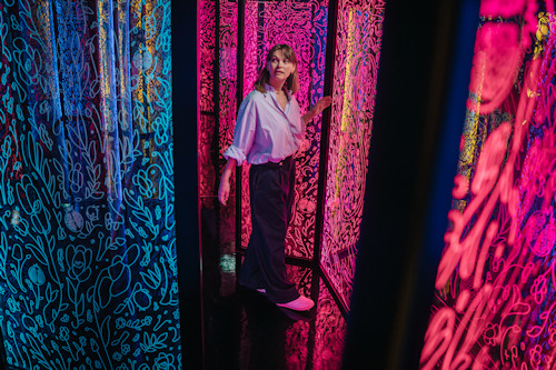 Art installation using patterned see-through panels