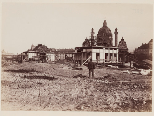 Karlsplatz Pavillons under comnstruction; Wien Museum Inv.-Nr. 94600/412/2
