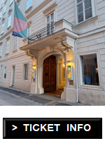 Lighted entrance to a historical building