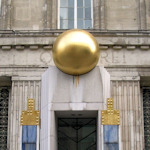 Golden ball outside the Kunstforum Wien