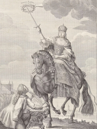 Engraving of Maria Theresa on a horse around 1840