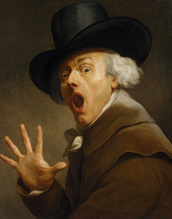 Painting of a surprised man in the late 1700s