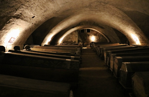 View down the main Michaelerkirche crypt