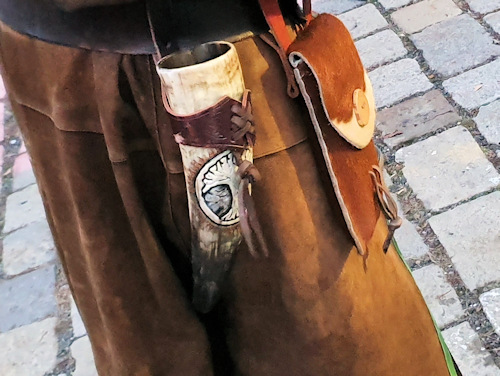Leather skirt and drinking horn
