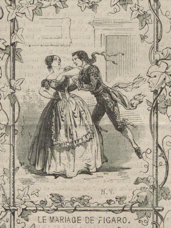 Drawing of two performers in the Marriage of Figaro