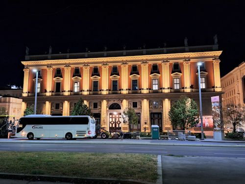 One side of the Musikverein at night