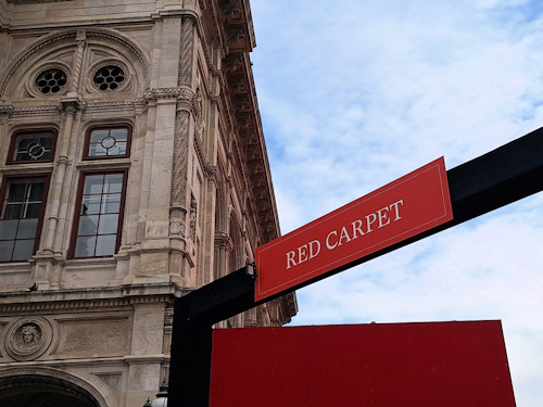 Red carpet sign outside the Staatsoper