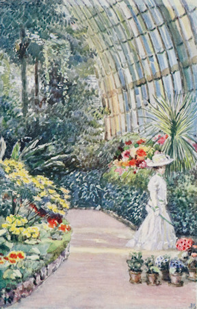 1910 watercolour of the inside of the Schönbrunn glasshouse