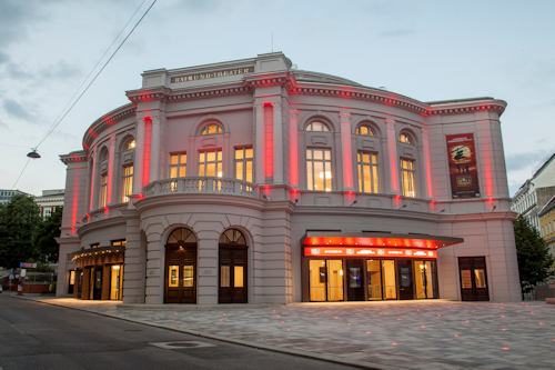 View of a theatre at twilight