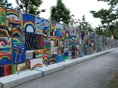 A wall of rainbows outdoor installation