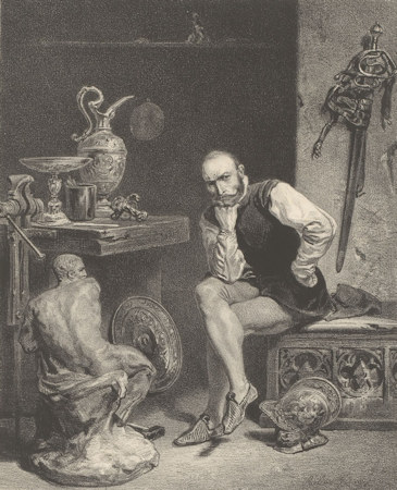 Print of Benvenuto Cellini in his studio
