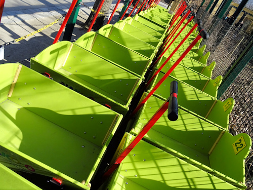 Green trolleys for carrying kids