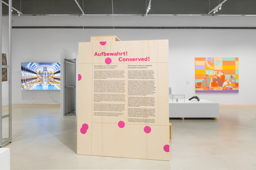 View of an exhibition and text display