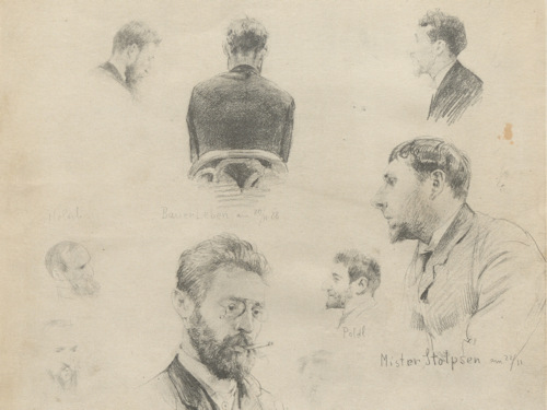 Sketches of coffee house guests from 1888