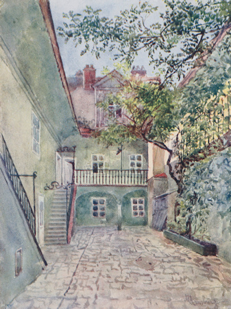 Painting of the Amerlinghaus in Spittelberg