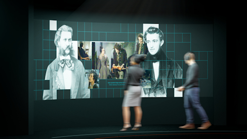 People viewing a musical exhibition