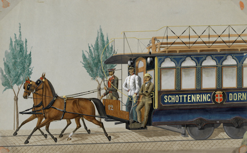Painting of a horse-drawn tram