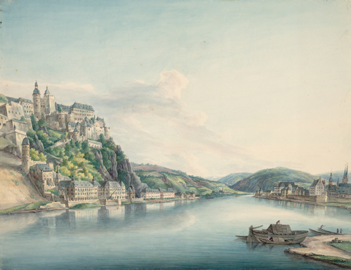 Historical landscape of a fortress above a river