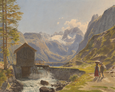Historical landscape painting of the Austrian alps
