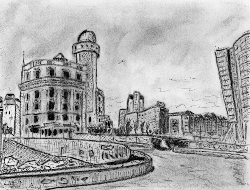 Sketch of a river scene in Vienna