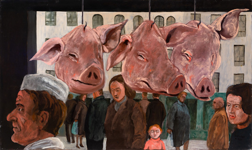 Painting of a view from a butchers window