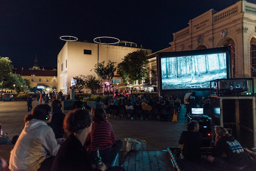 Open-air movie audience