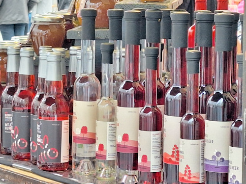 Bottles of berry-flavoured beverages