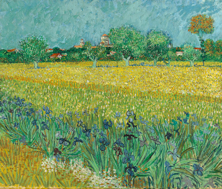 Painting of a field with irises