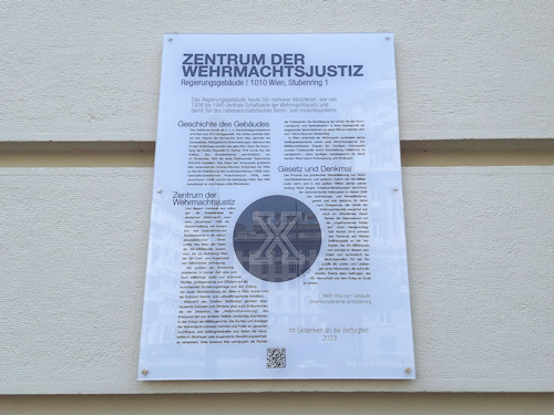 Plaque at Stubenring 1 addressing the building's former use as military courts during fascism